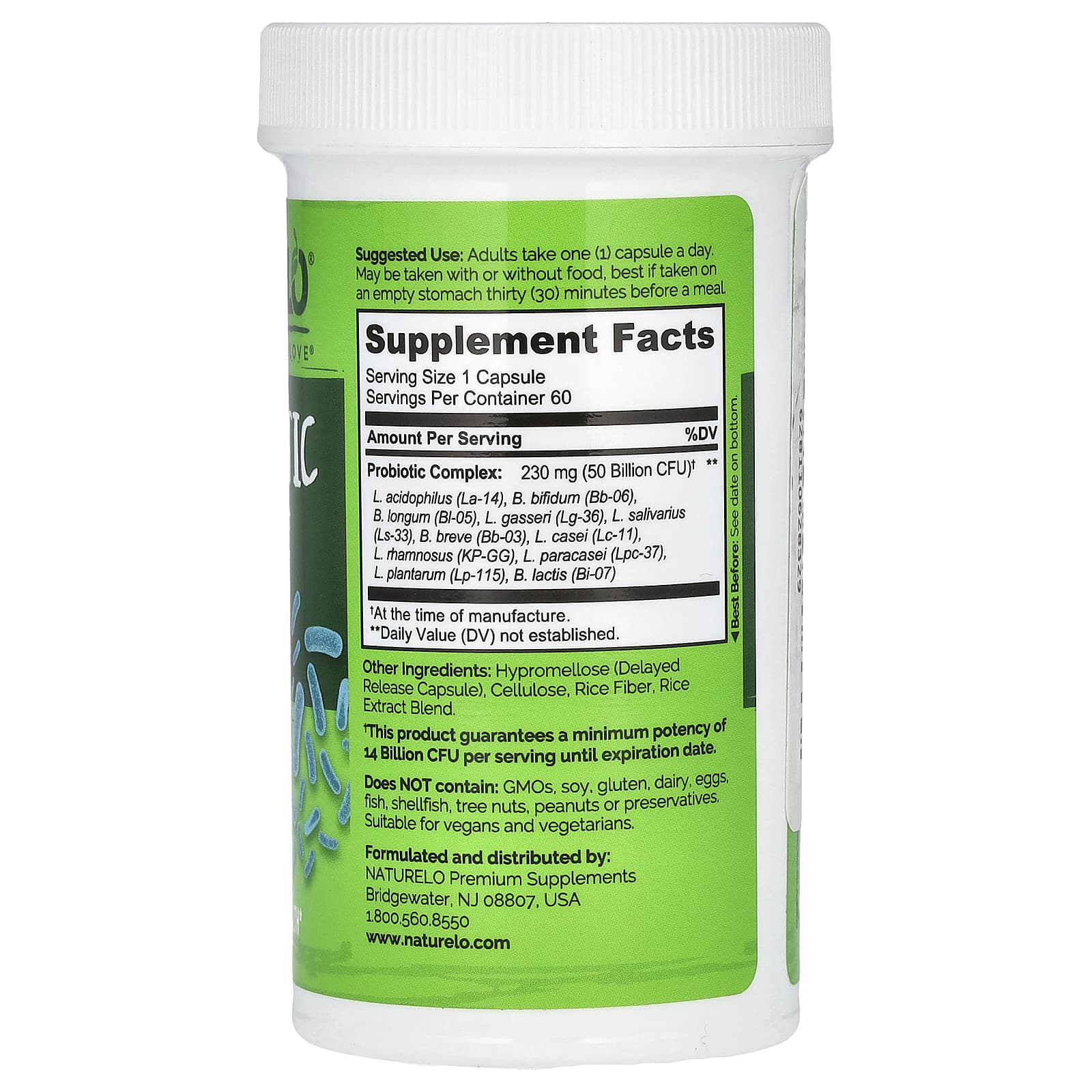NATURELO, Probiotic, 50 Billion CFU, 60 Delayed Release Capsules - Image 2