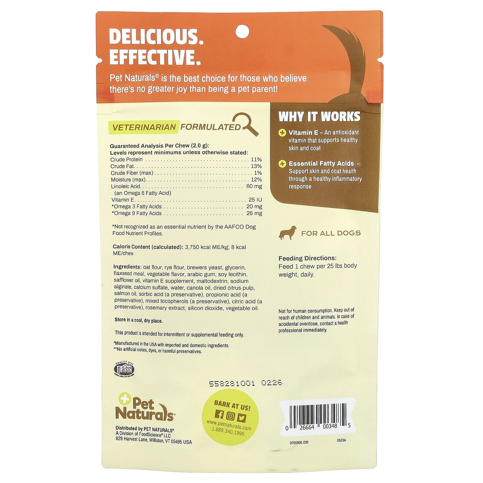 Pet Naturals, Skin + Coat, For Dogs, All Sizes, 30 Chews, 2.12 oz (60 g)