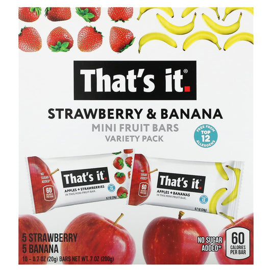 That's It, Mini Fruit Bars Variety Pack, Strawberry & Banana, 10 Bars, 0.7 oz (20 g)Each - Image 1