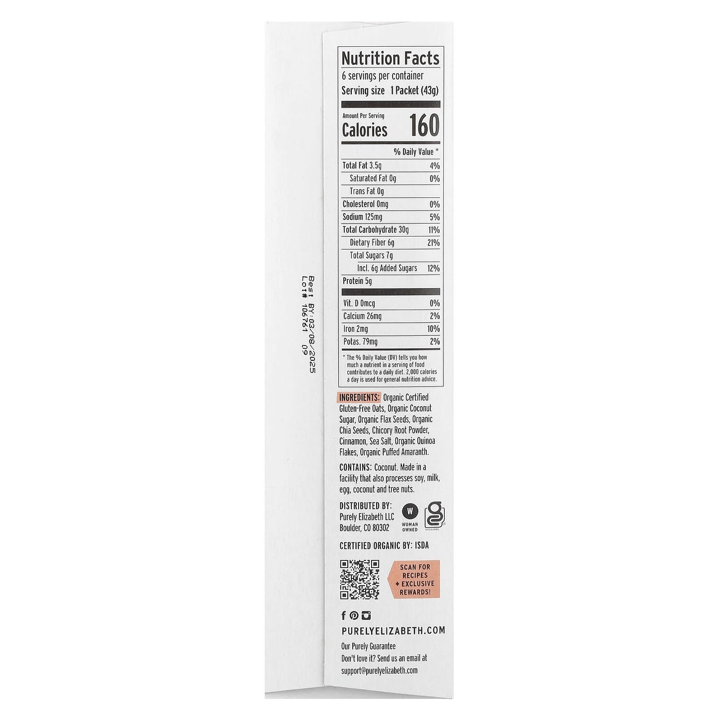 Purely Elizabeth, Superfood Oatmeal With Prebiotic Fiber, Classic Cinnamon, 6 Packets, 1.52 oz (43 g) Each - Image 2