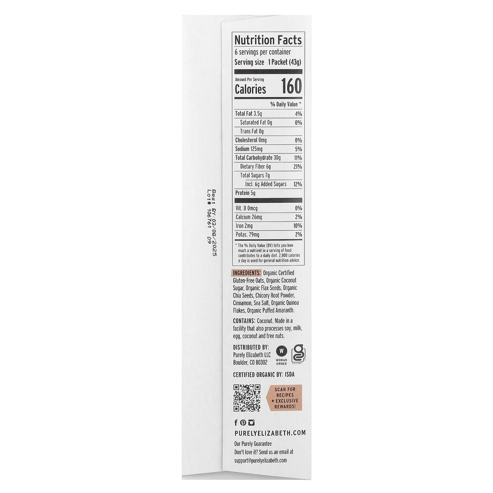 Purely Elizabeth, Superfood Oatmeal With Prebiotic Fiber, Classic Cinnamon, 6 Packets, 1.52 oz (43 g) Each - Image 2