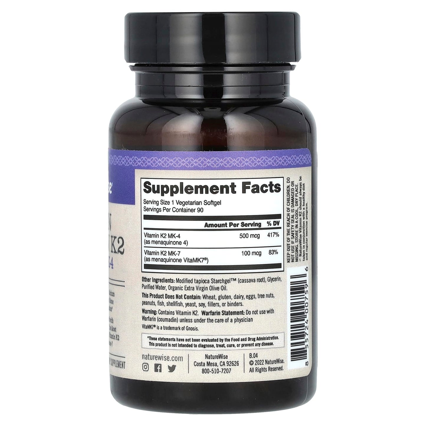 NatureWise, Vegan Vitamin K2, MK-7 & MK-4, 90 Vegetarian Softgels - Image 2