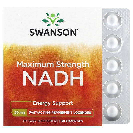 Swanson, Maximum Strength NADH, Peppermint, 20 mg, 30 Lozenges - Image 1