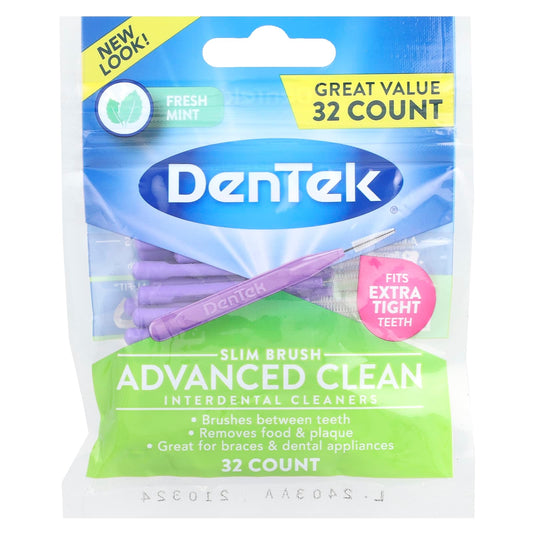 DenTek Slim Brush Interdental Cleaners, Advanced Clean, Fresh Mint, 32 Count - Image 1