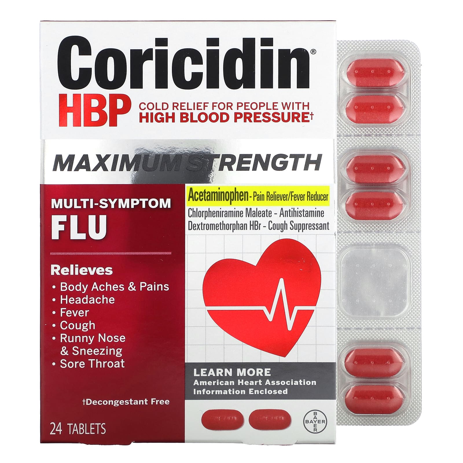 Coricidin HBP Maximum Strength Flu Relief for High Blood Pressure - Image 1