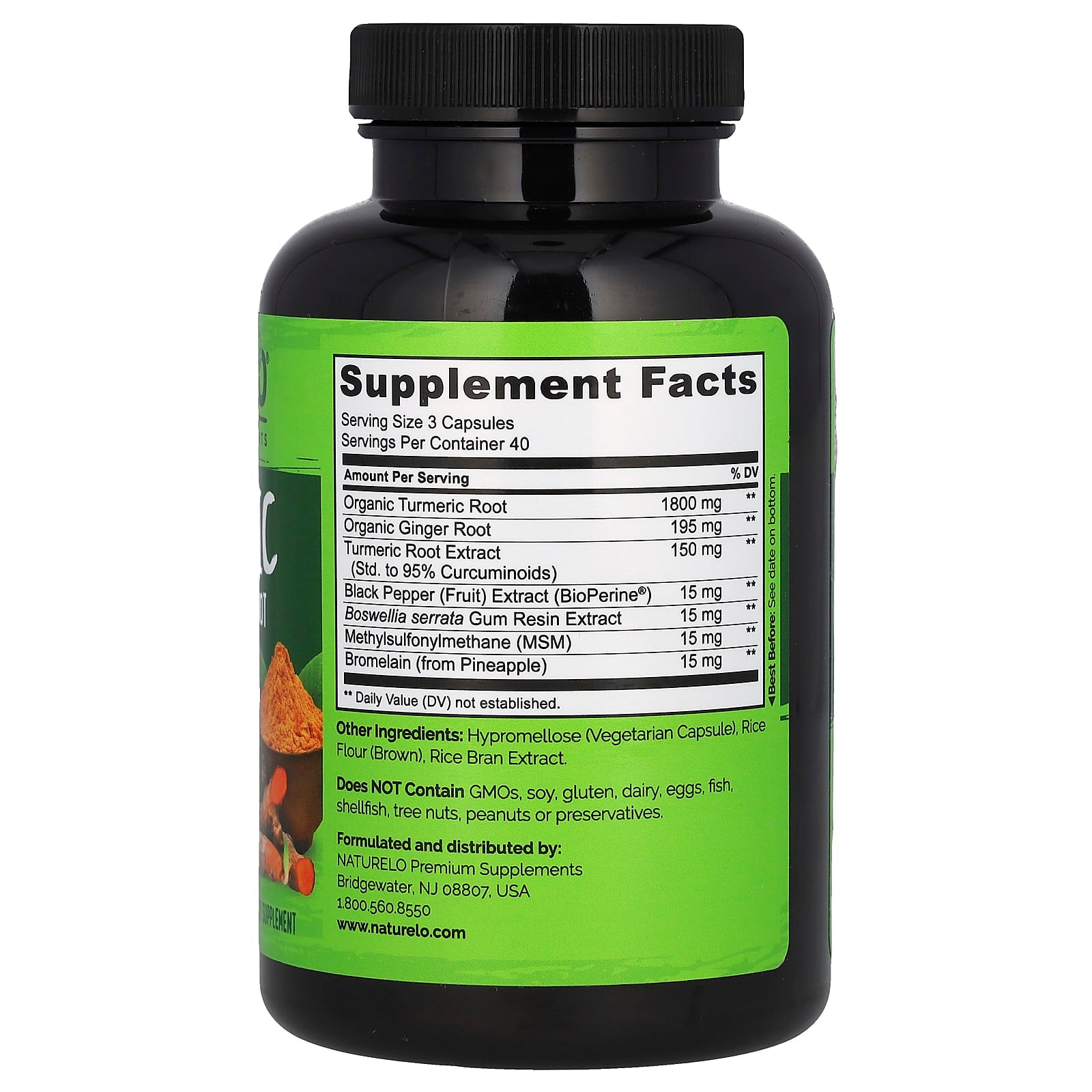 NATURELO, Turmeric Curcumin & Ginger Root With Bioperine®, 120 Vegetarian Capsules - Image 2