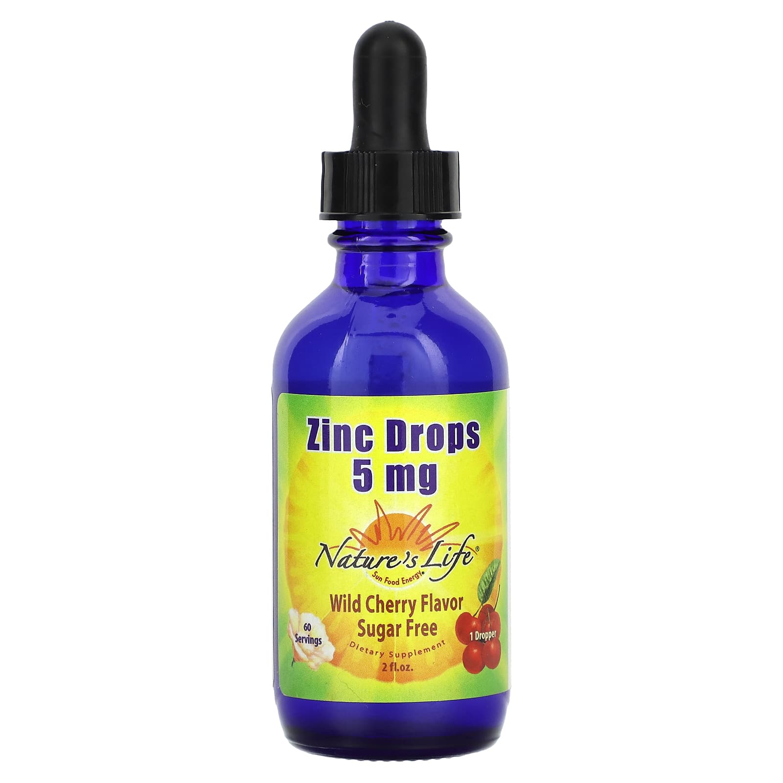 Nature's Life, Zinc Drops, Sugar Free, Wild Cherry, 5 mg, 2 fl oz - Image 1