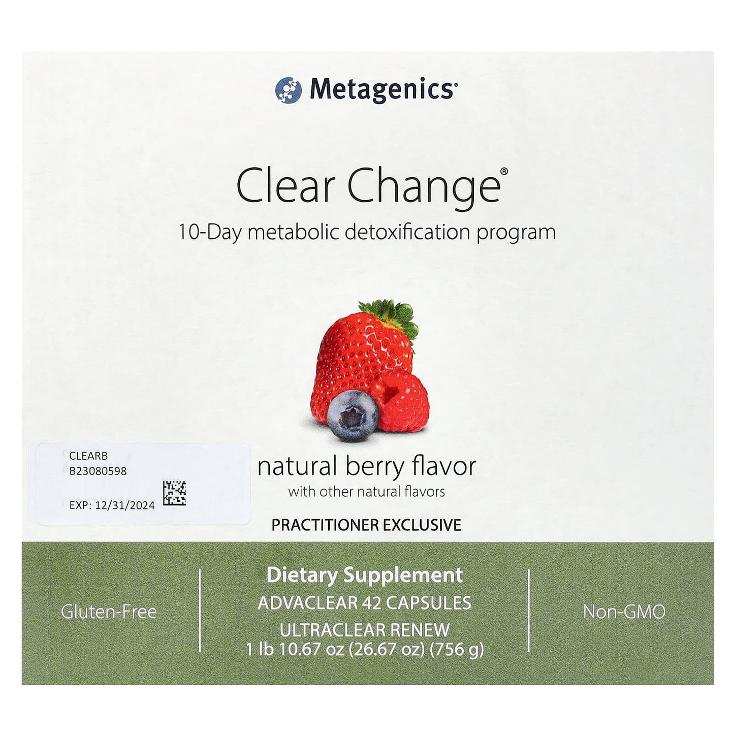 Metagenics, Clear Change, 10-Day Metabolic Detoxification Program, Natural Berry, 3 Piece Kit - Image 1