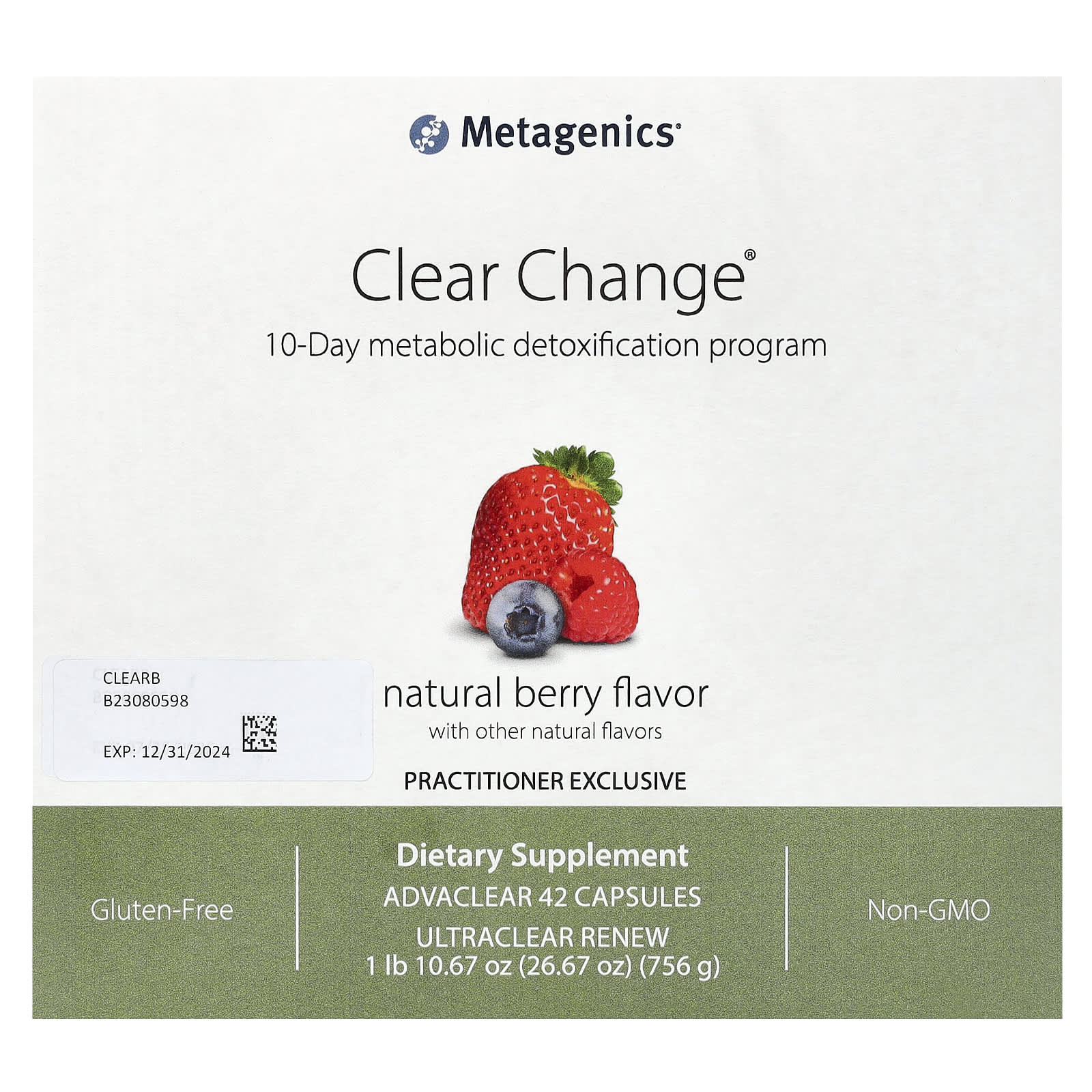 Metagenics, Clear Change, 10-Day Metabolic Detoxification Program, Natural Berry, 3 Piece Kit - Image 1