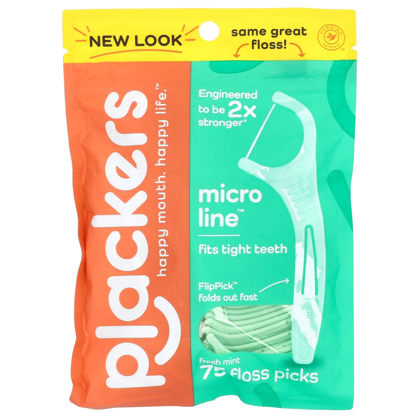 Plackers, Micro Line, Floss Picks, Fresh Mint, 75 Count - Image 1