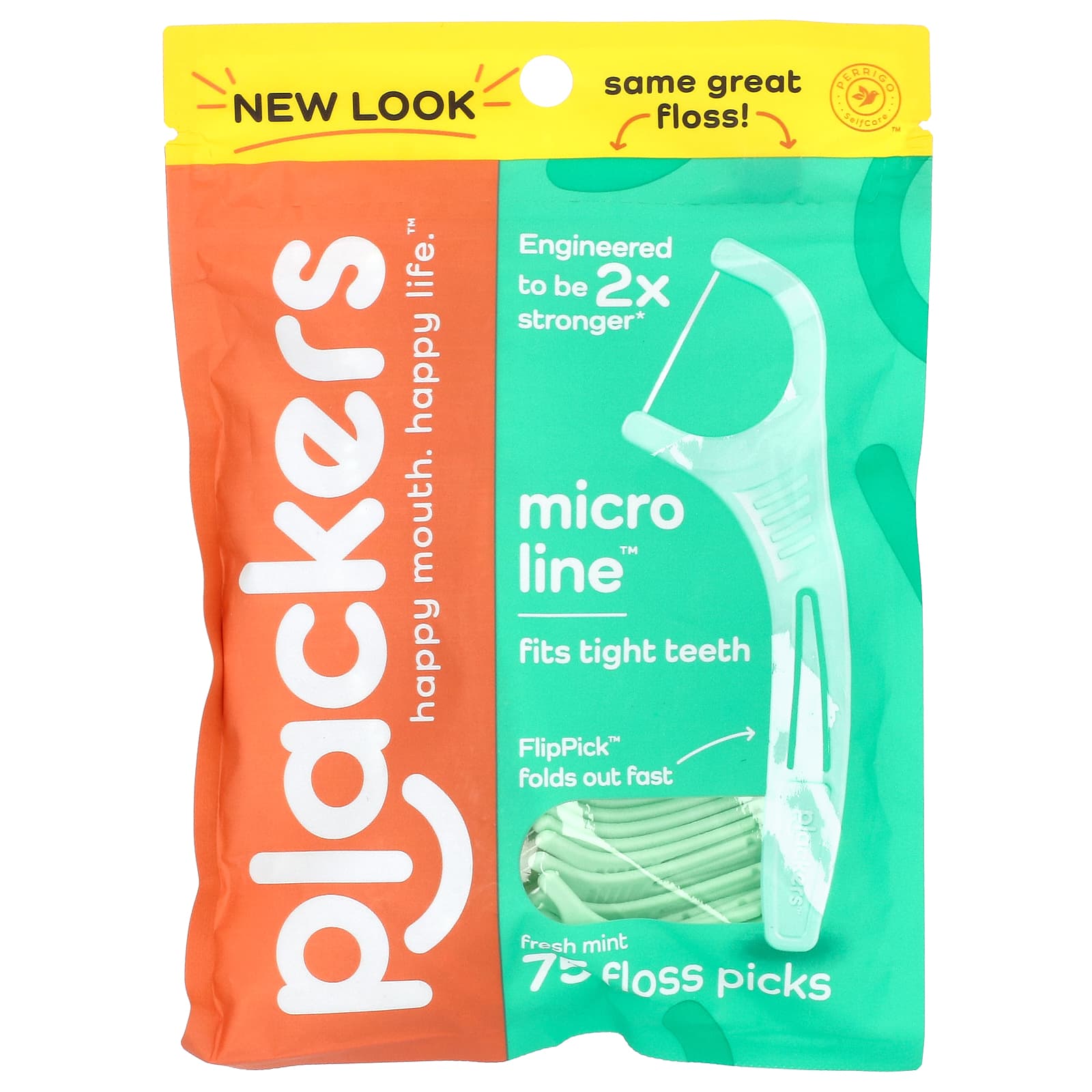 Plackers, Micro Line, Floss Picks, Fresh Mint, 75 Count - Image 1