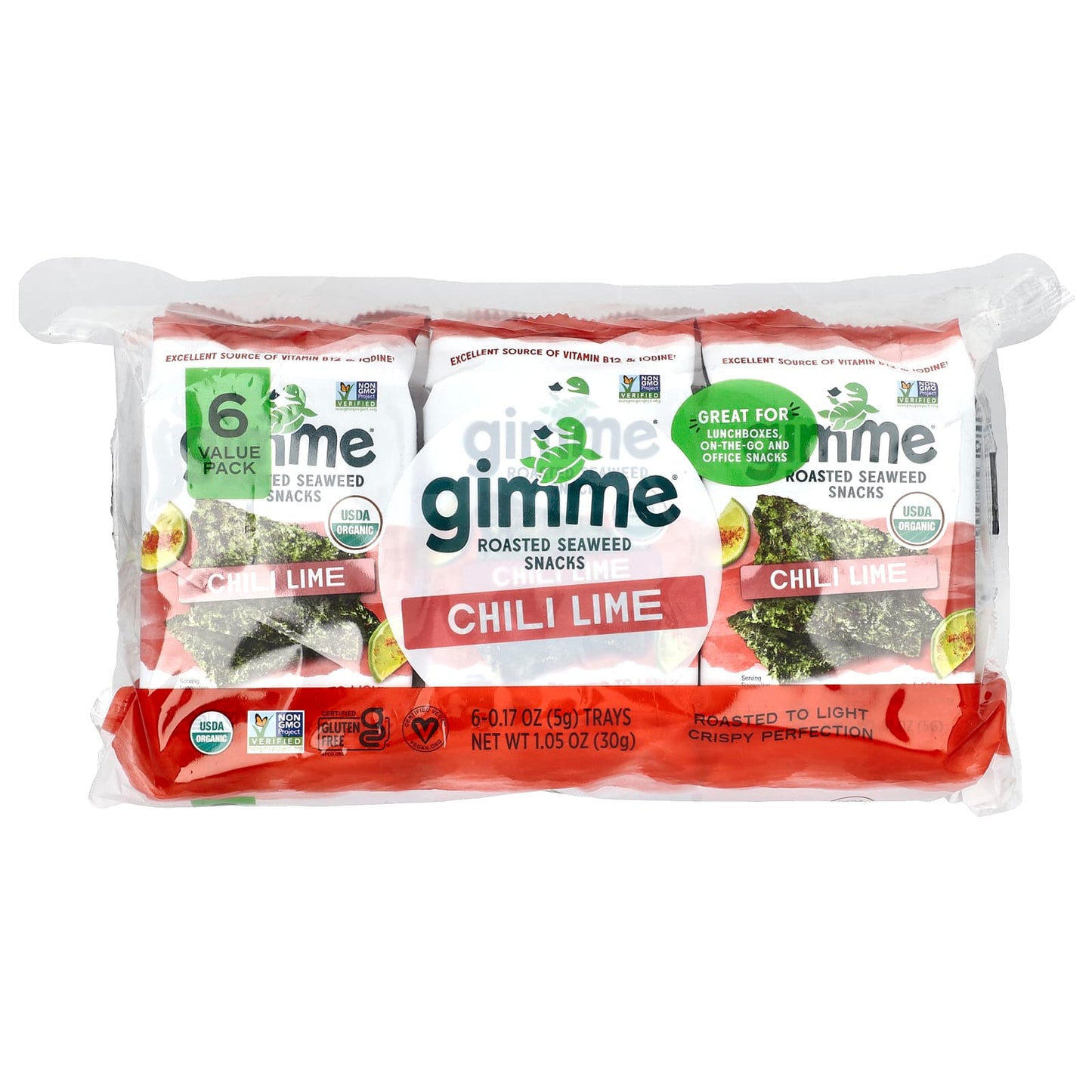 Delicious & Nutritious gimMe Seaweed Snacks, Chili Lime, 6 Pack - Image 1