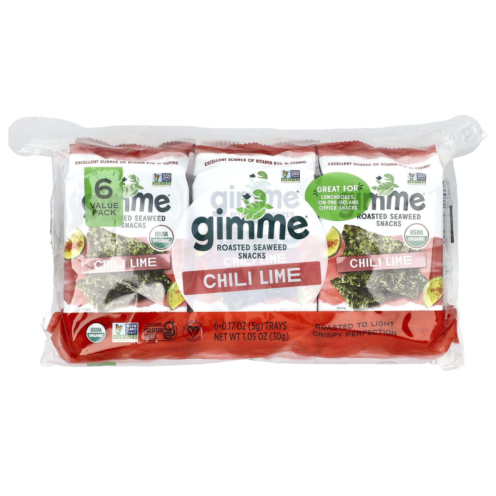 Delicious & Nutritious gimMe Seaweed Snacks, Chili Lime, 6 Pack - Image 1