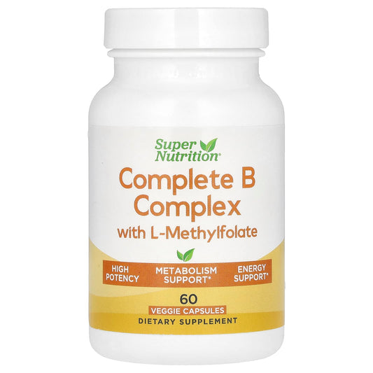 Complete B Complex with L-Methylfolate & Biotin by Super Nutrition 60 Capsules - Image 1