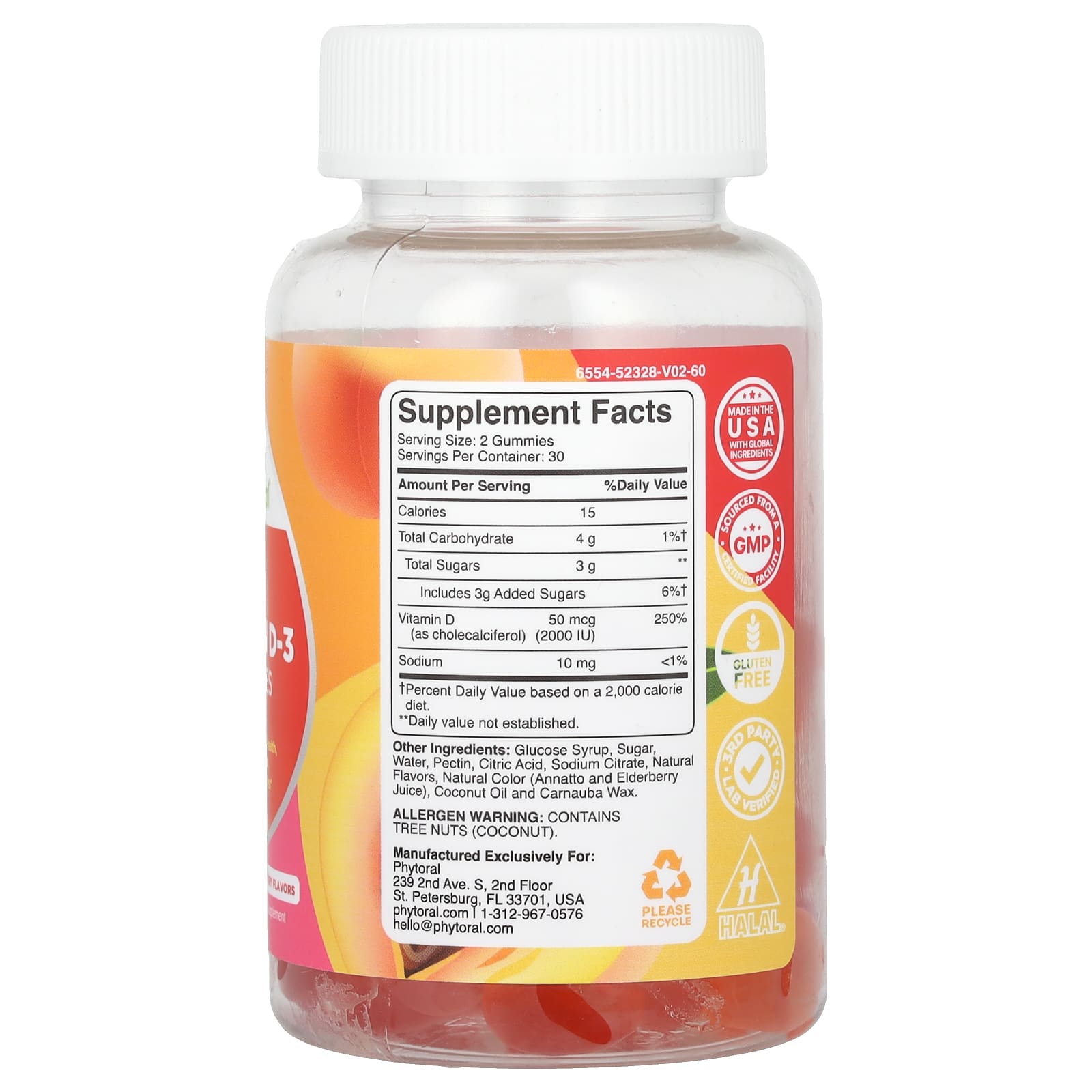 Phytoral, Vitamin D-3 Gummies, Peach, Mango & Strawberry, 60 Gummies - Image 2