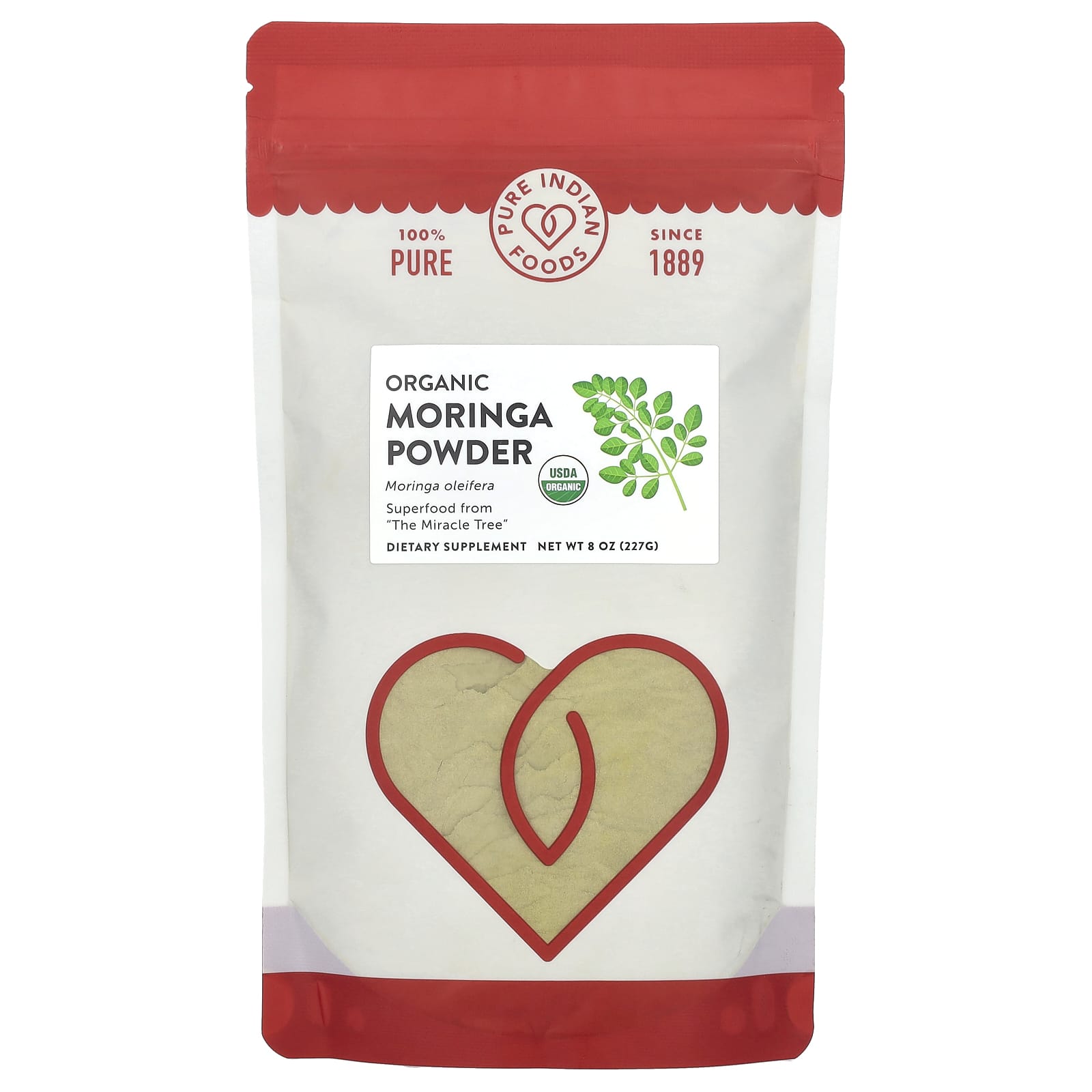 Pure Indian Foods, Organic Moringa Powder, 8 oz (227 g) - Image 1