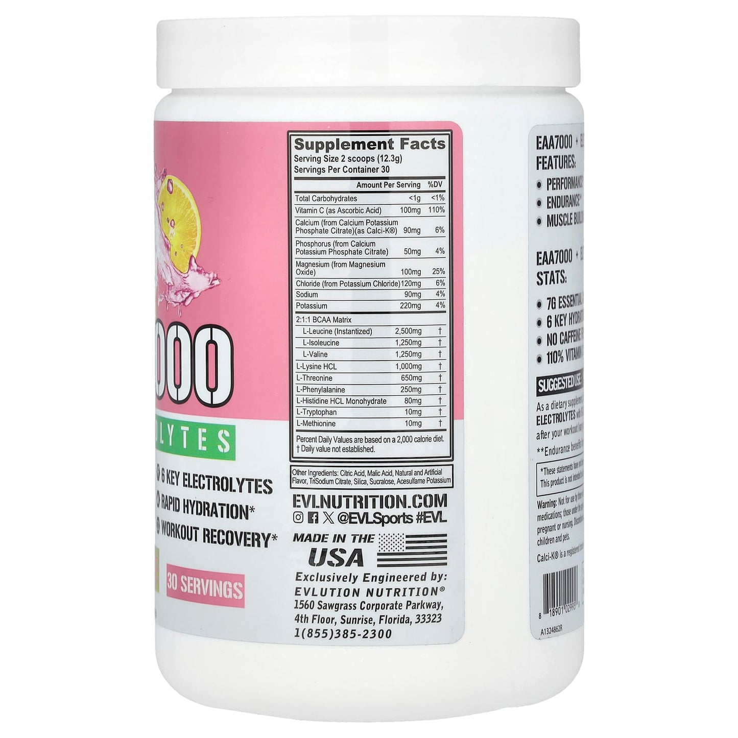 EVLution Nutrition EAA 7000 + Electrolytes, 13 oz (369 g) - Pink Lemonade - Image 2