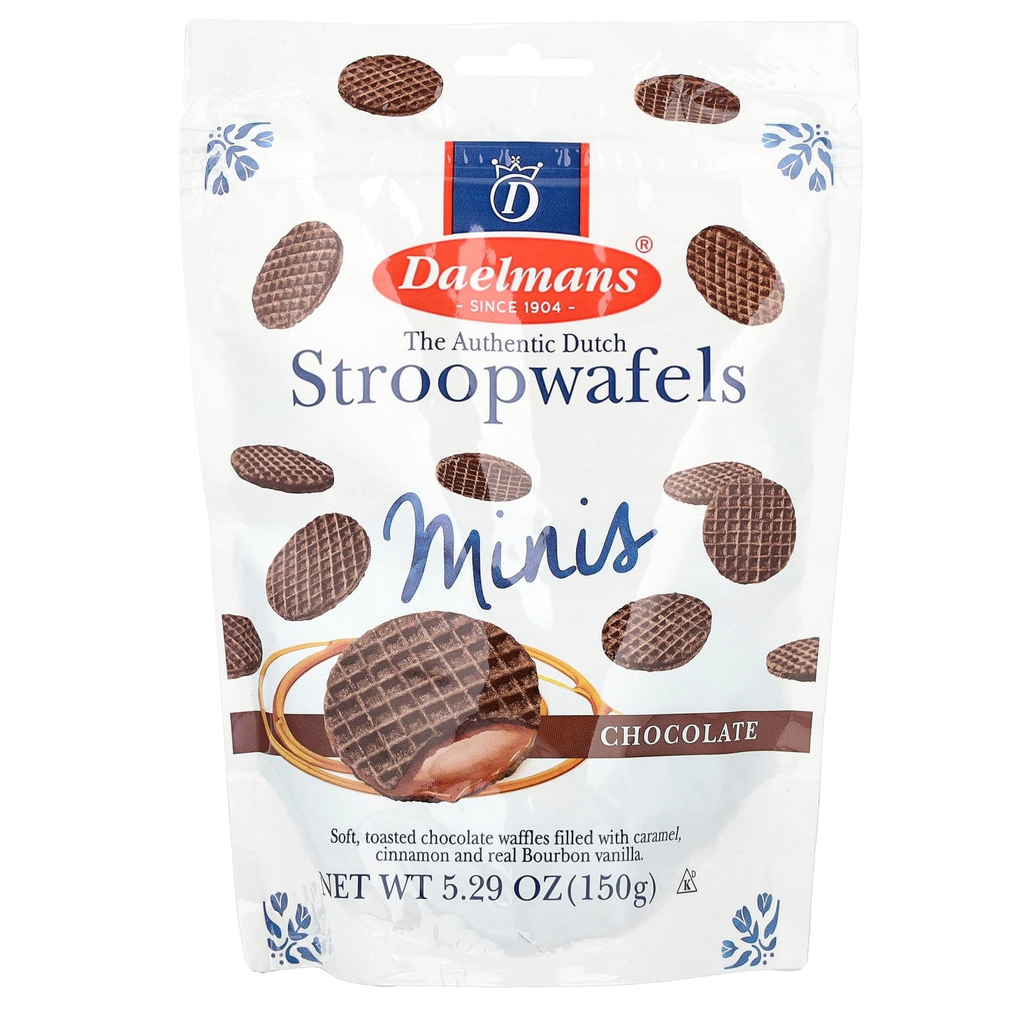 Dutch Chocolate Stroopwafels Minis by Daelmans, 5.29 oz (150g) - Kosher & Rainforest Alliance - Image 1