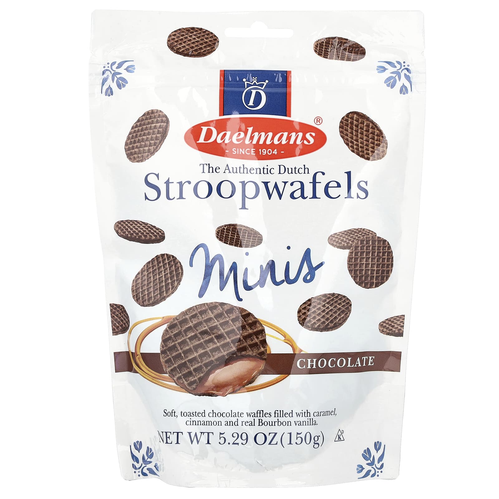 Dutch Chocolate Stroopwafels Minis by Daelmans, 5.29 oz (150g) - Kosher & Rainforest Alliance - Image 1