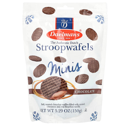 Dutch Chocolate Stroopwafels Minis by Daelmans, 5.29 oz (150g) - Kosher & Rainforest Alliance - Image 1