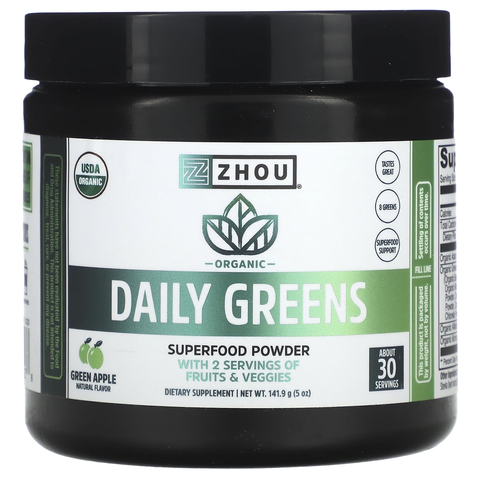 Zhou Nutrition, Organic Daily Greens, Green Apple, 5 oz (141.9 g) - Image 1