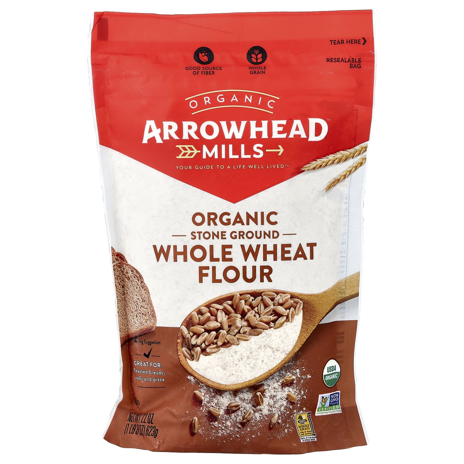 Organic Whole Wheat Flour, Stone Ground, 22 oz - Arrowhead Mills - Image 1