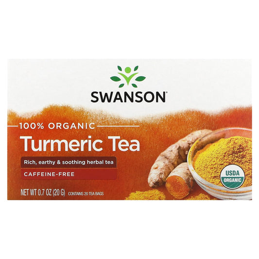 Swanson, 100% Organic Turmeric Tea, Caffeine-Free, 20 Tea Bags, 0.7 oz (20 g) - Image 1