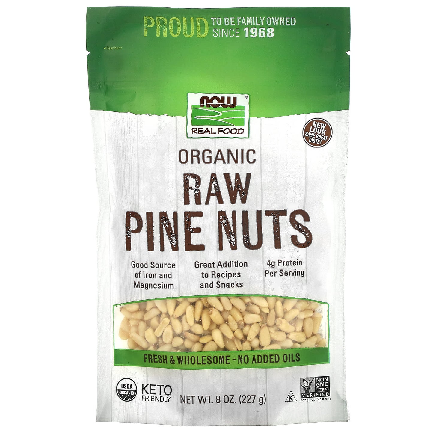 NOW Foods, Real Food, Organic, Raw Pine Nuts, 8 oz (227 g) - Image 1