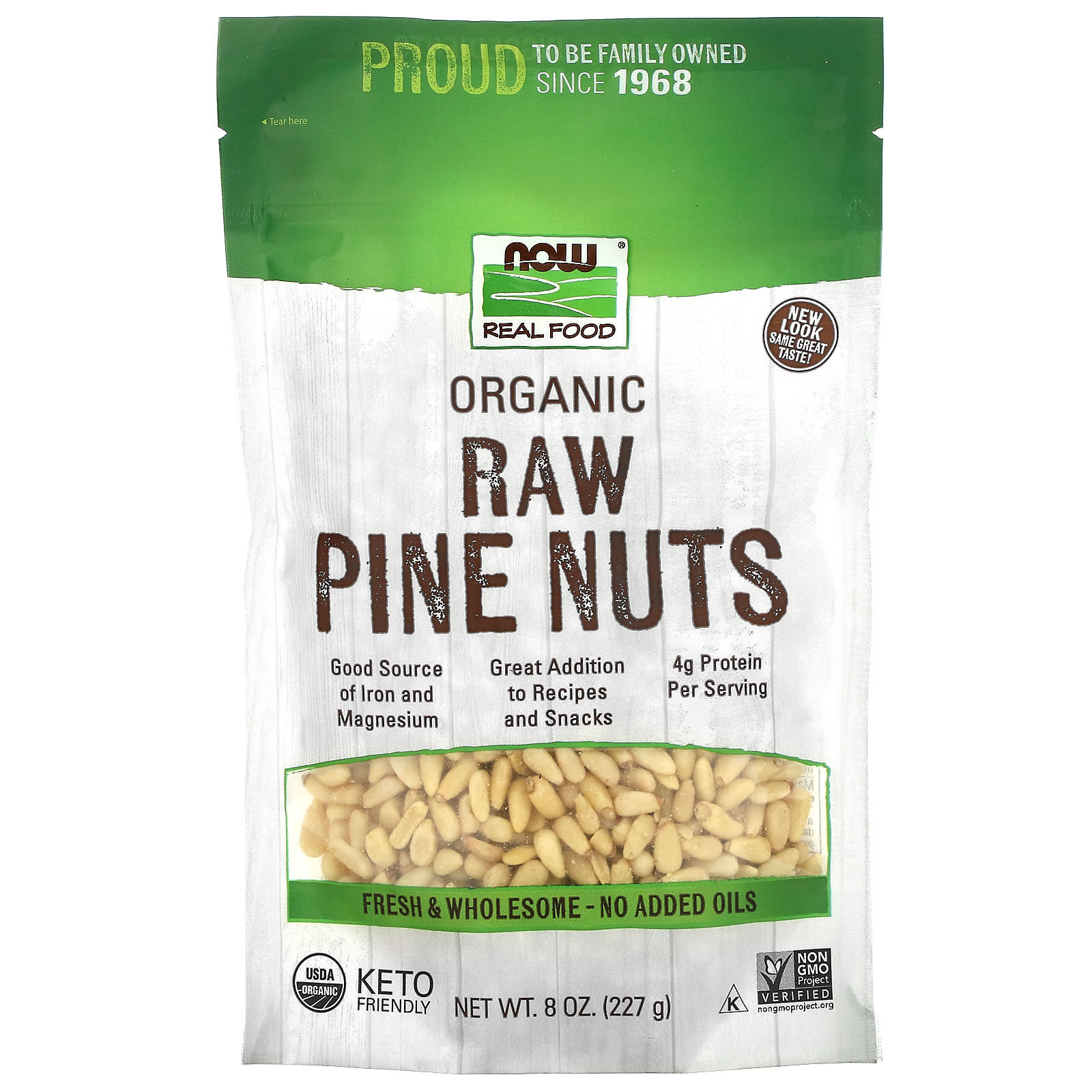 NOW Foods, Real Food, Organic, Raw Pine Nuts, 8 oz (227 g) - Image 1