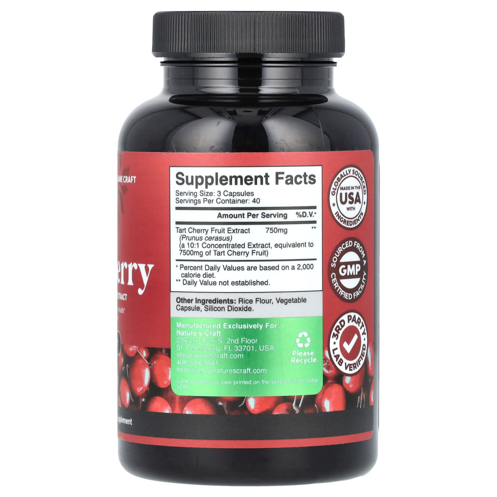 Nature's Craft, Tart Cherry, 120 Capsules (250 mg per Capsule) - Image 2