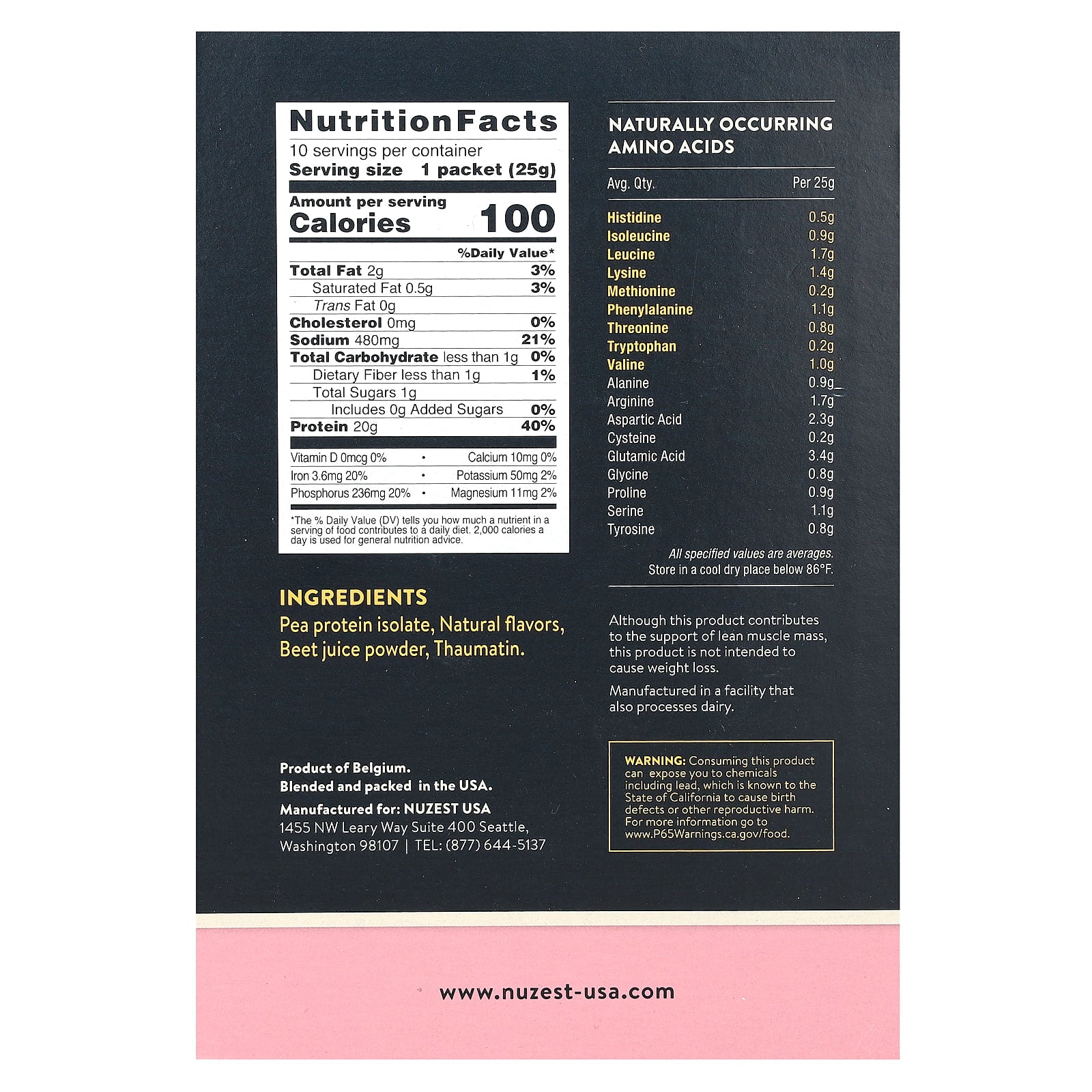 Nuzest, Clean Lean Protein, Wild Strawberry, 10 Packets, 0.9 oz (25 g) Each - Image 2