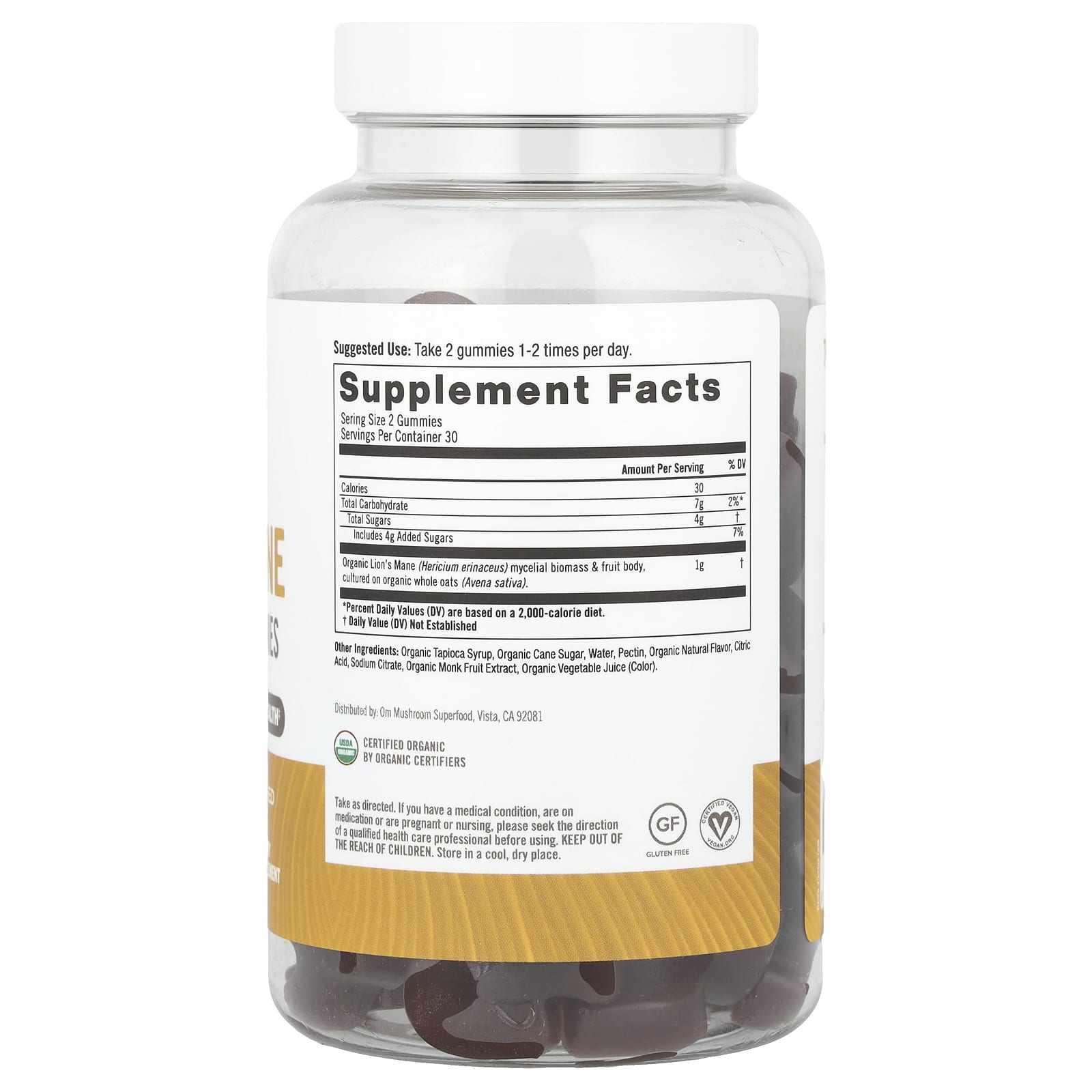 Om Mushrooms, Lion's Mane Mushroom Gummies, Strawberry, 60 Vegan Gummies (0.5 g per Gummy) - Image 2