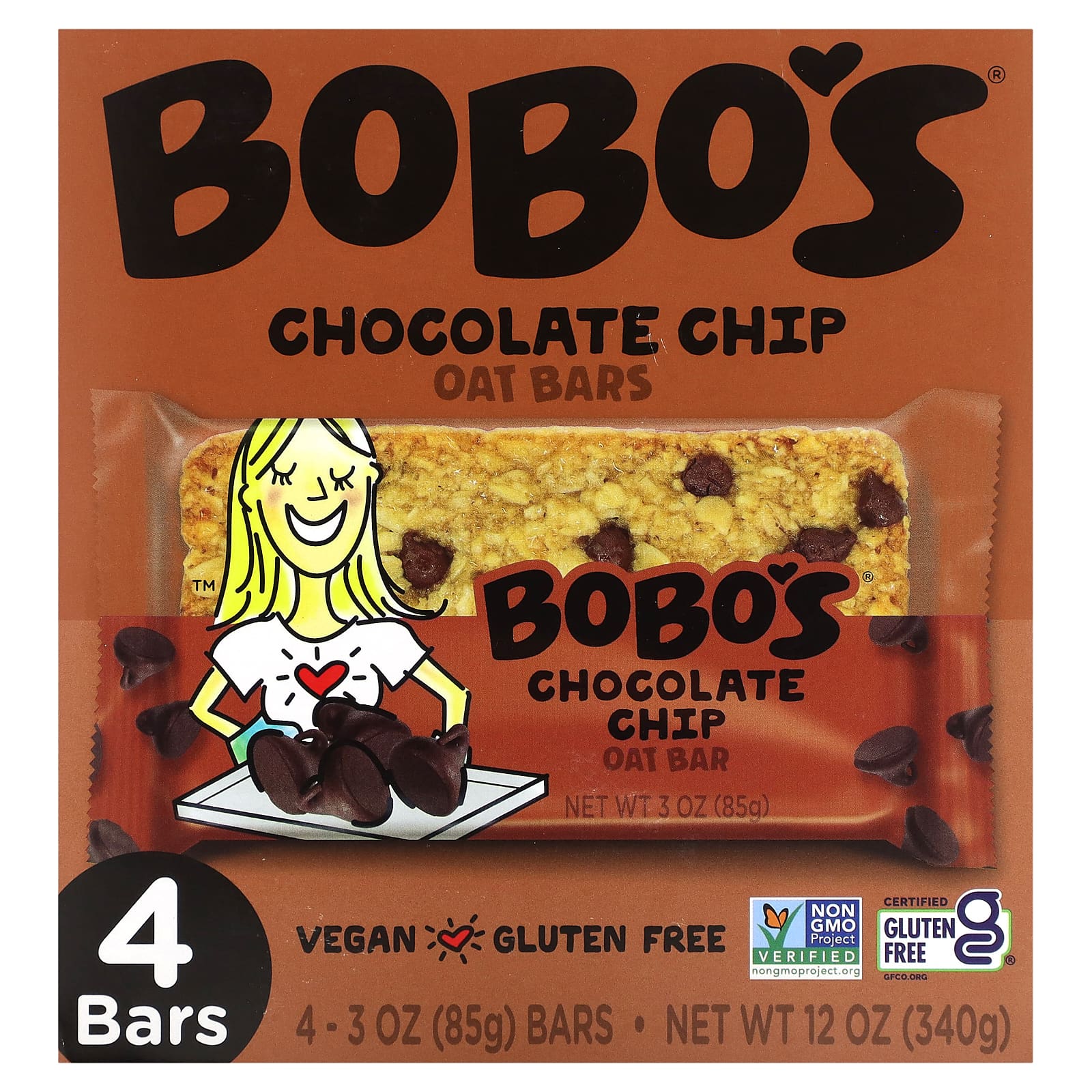Bobo's Chocolate Chip Oat Bars - Vegan, Gluten Free, 4 Bars - Image 1