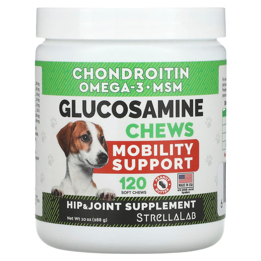 StrellaLab, Glucosamine Chews, For Dogs and Cats, Peanut Butter, 120 Soft Chews, 10 oz (288 g) - Image 1