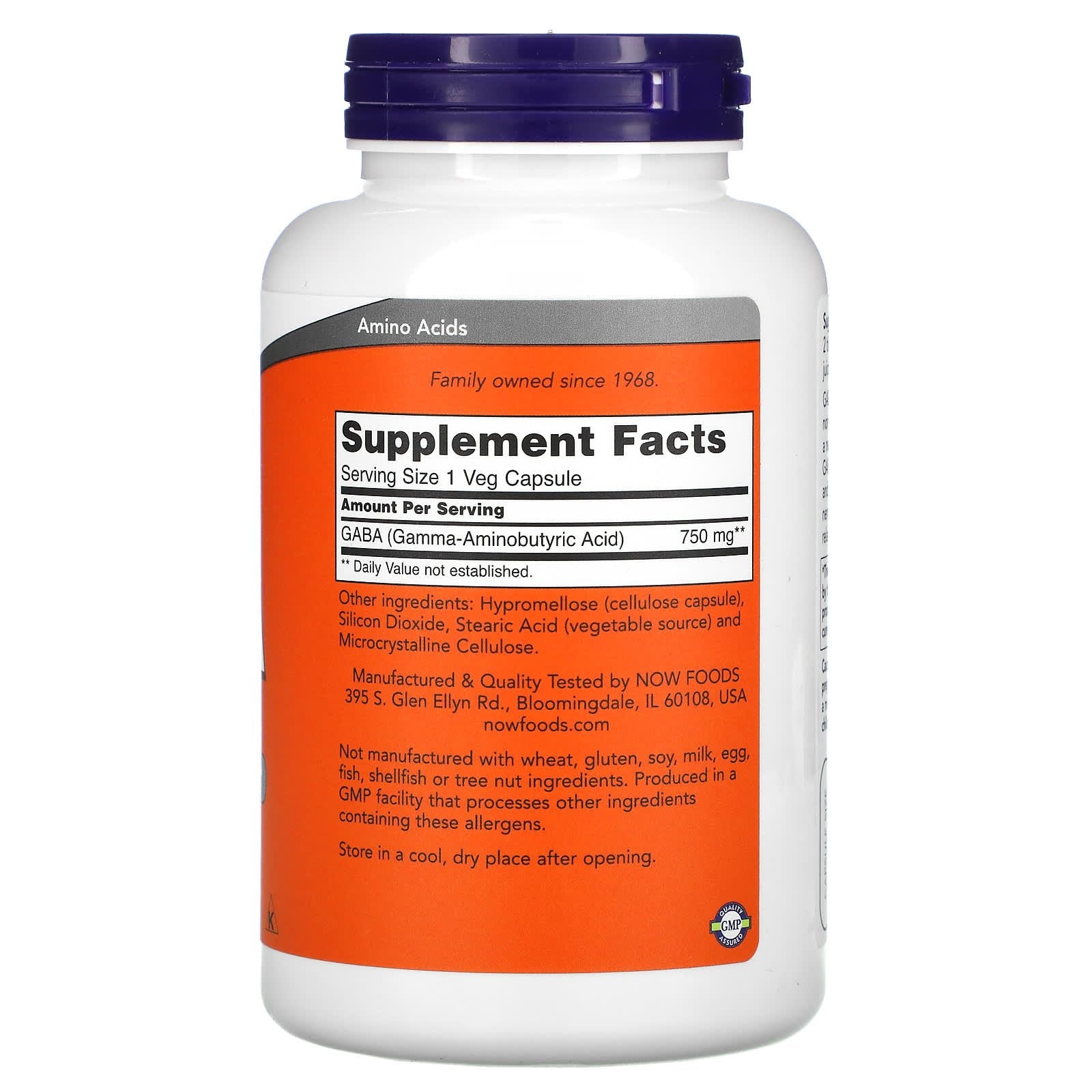 NOW Foods, GABA, 750 mg, 200 Veg Capsules - Image 2