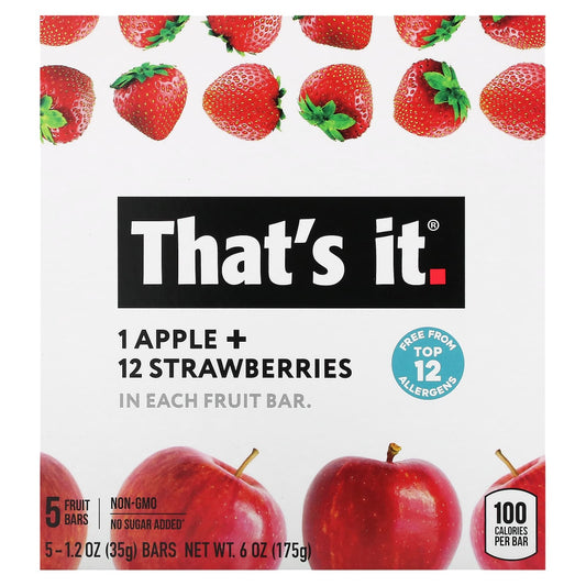 That's It, Fruit Bar, Apple + Strawberries, 5 Bars, 1.2 oz (35 g) Each - Image 1