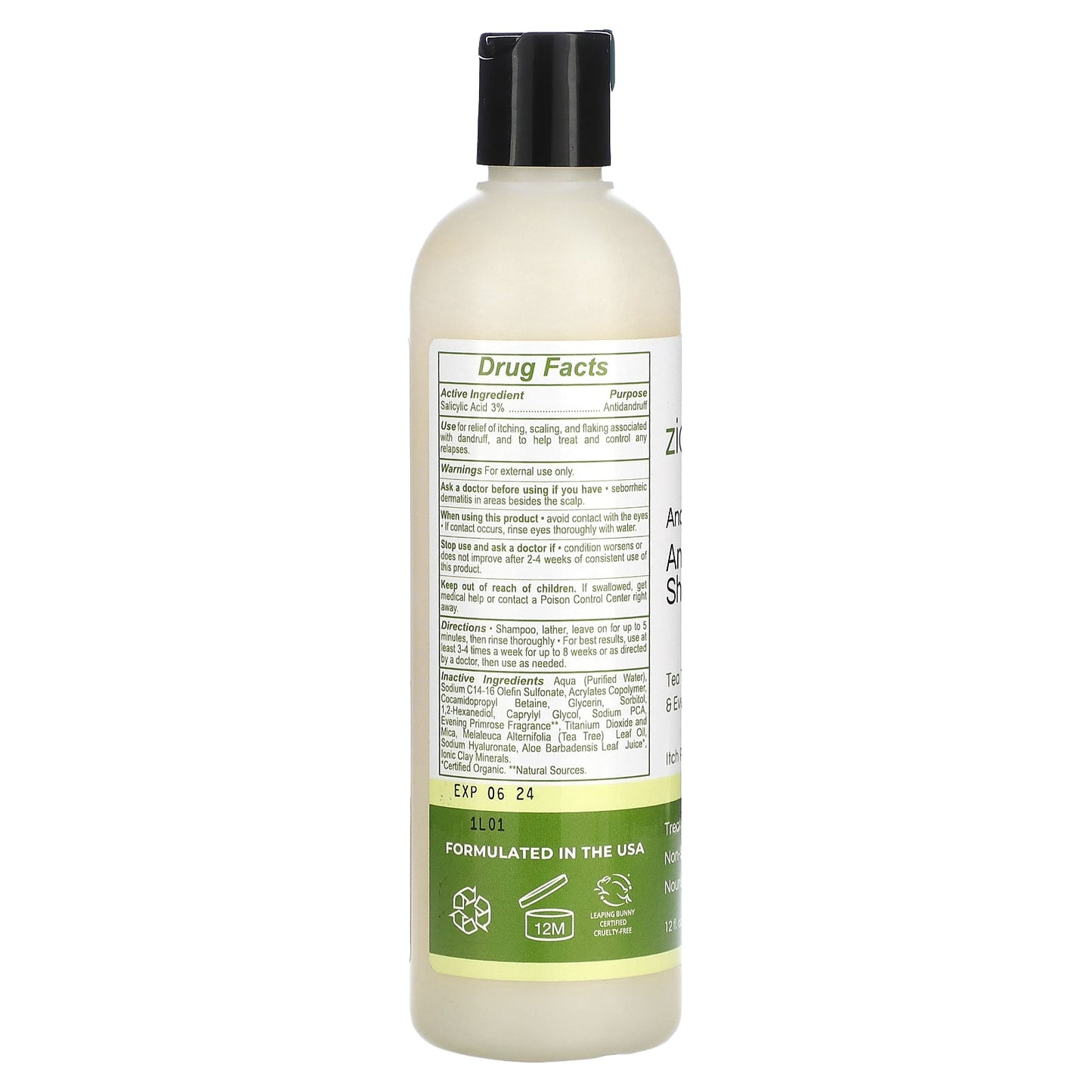 Zion Health, Ancient Minerals, Anti-Dandruff Shampoo, Tea Tree Oil & Evening Primrose Oil, 12 fl oz (355 ml) - Image 2