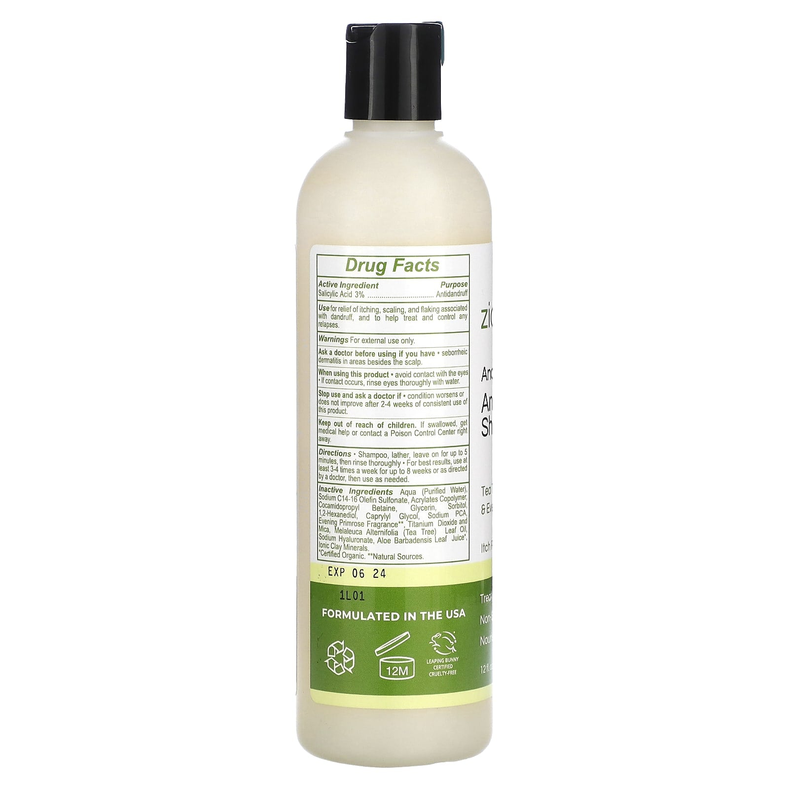 Zion Health, Ancient Minerals, Anti-Dandruff Shampoo, Tea Tree Oil & Evening Primrose Oil, 12 fl oz (355 ml) - Image 2