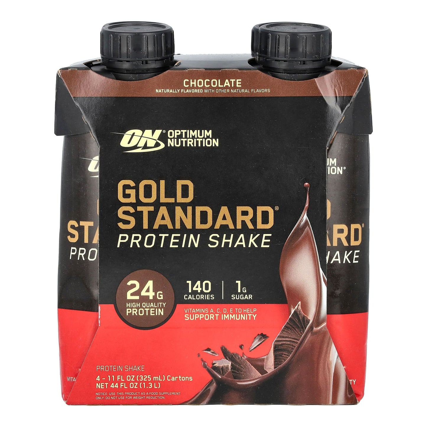 Optimum Nutrition, Gold Standard® Protein Shake, Chocolate, 4 Cartons, 11 fl oz (325 ml) Each - Image 1