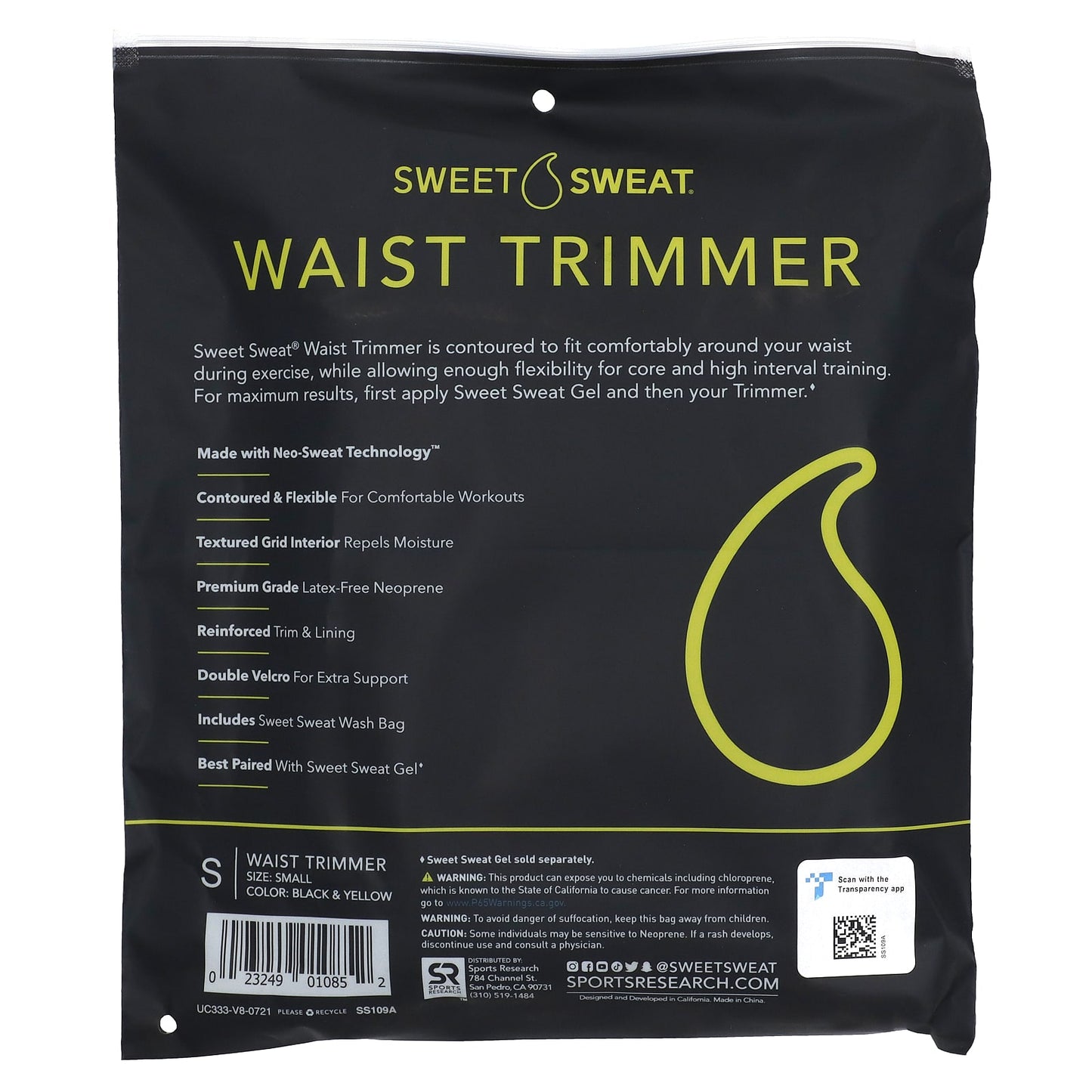 Sports Research, Sweet Sweat®, Waist Trimmer, Small, Black & Yellow, 1 Belt - Image 2