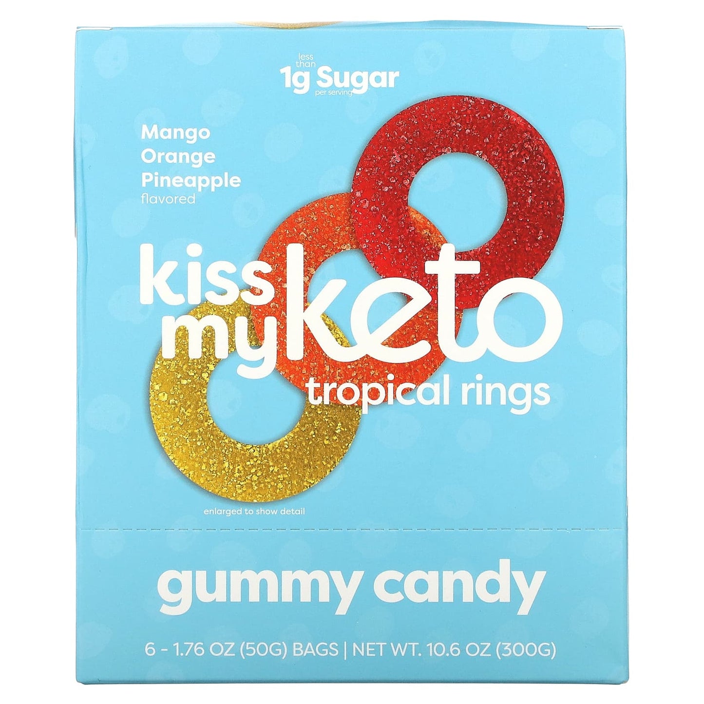 Kiss My Keto, Gummy Candy, Tropical Rings, Mango Orange Pineapple, 6 Bags, 1.76 oz (50 g ) Each - Image 1