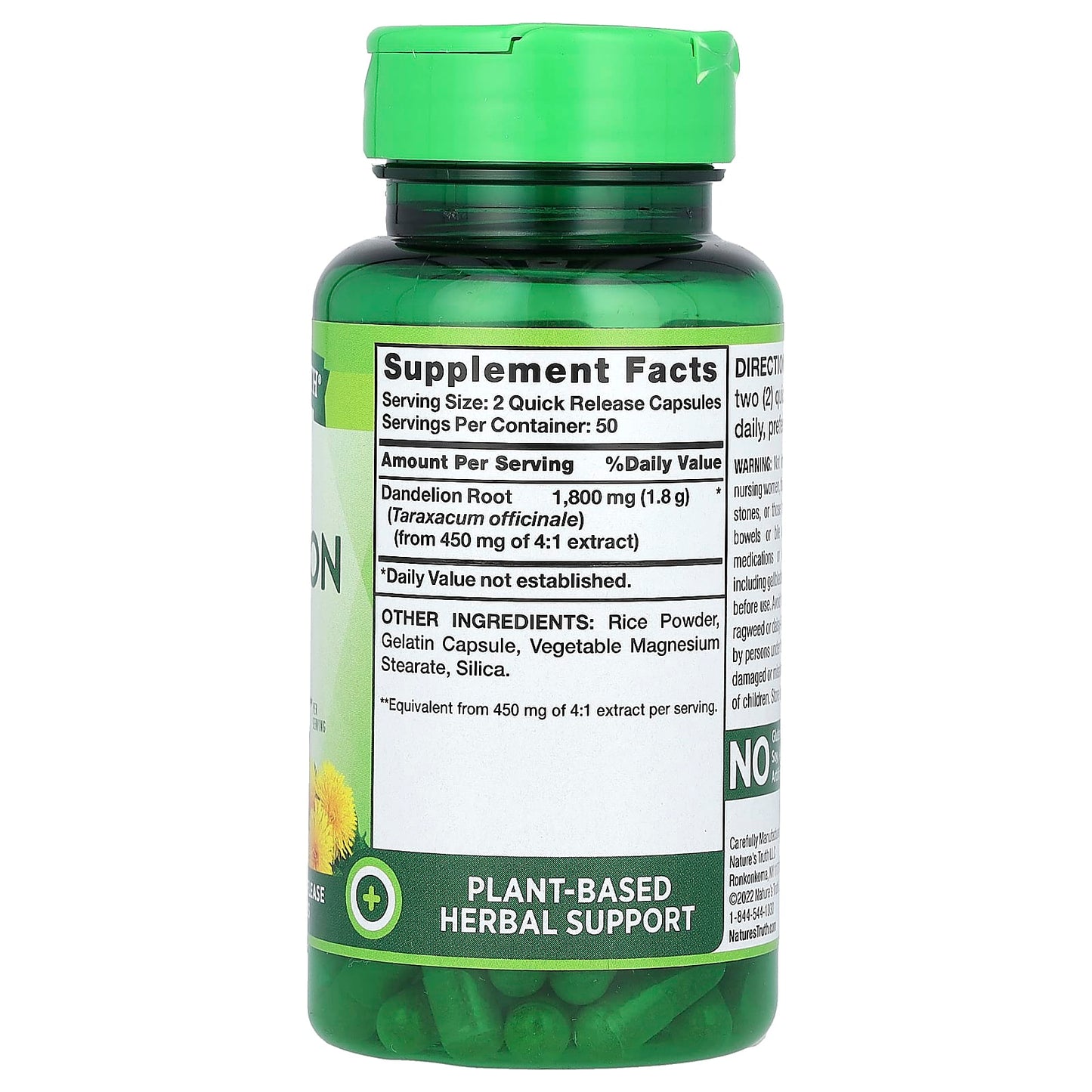 Nature's Truth, Vitamins, Dandelion Root, 100 Quick Release Capsules (900 mg per Capsule) - Image 2