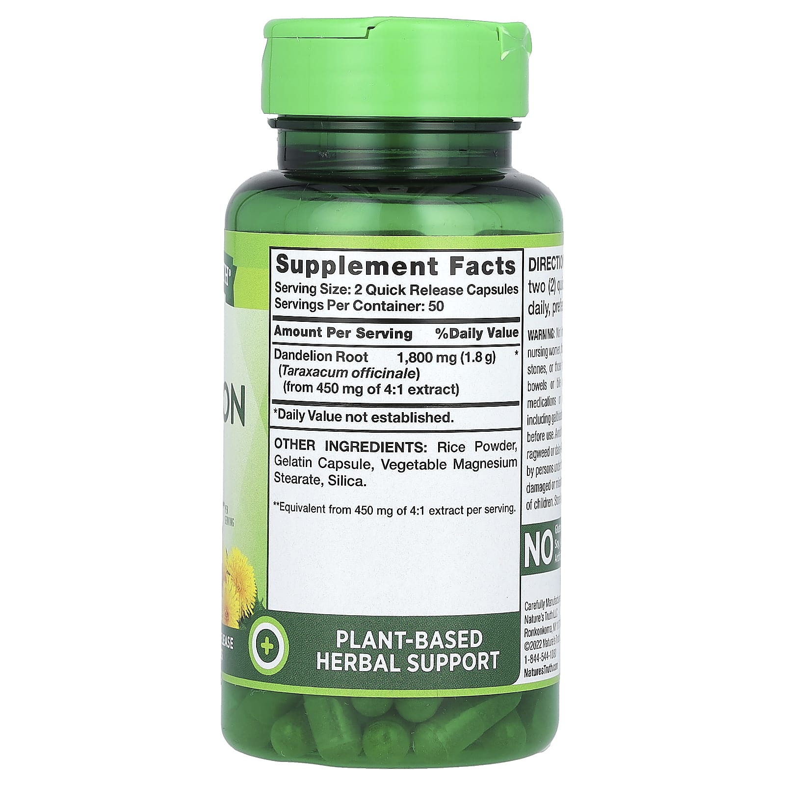 Nature's Truth, Vitamins, Dandelion Root, 100 Quick Release Capsules (900 mg per Capsule) - Image 2