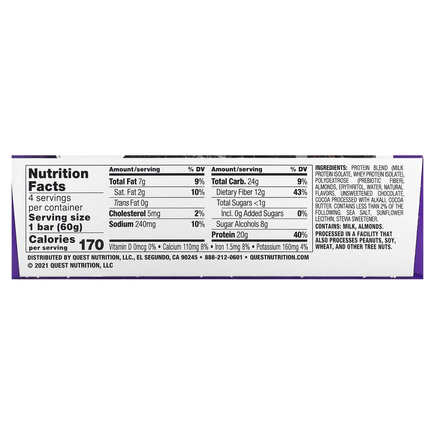 Quest Nutrition, Protein Bar, Double Chocolate Chunk, 4 Bars, 2.12 oz (60 g) Each - Image 2