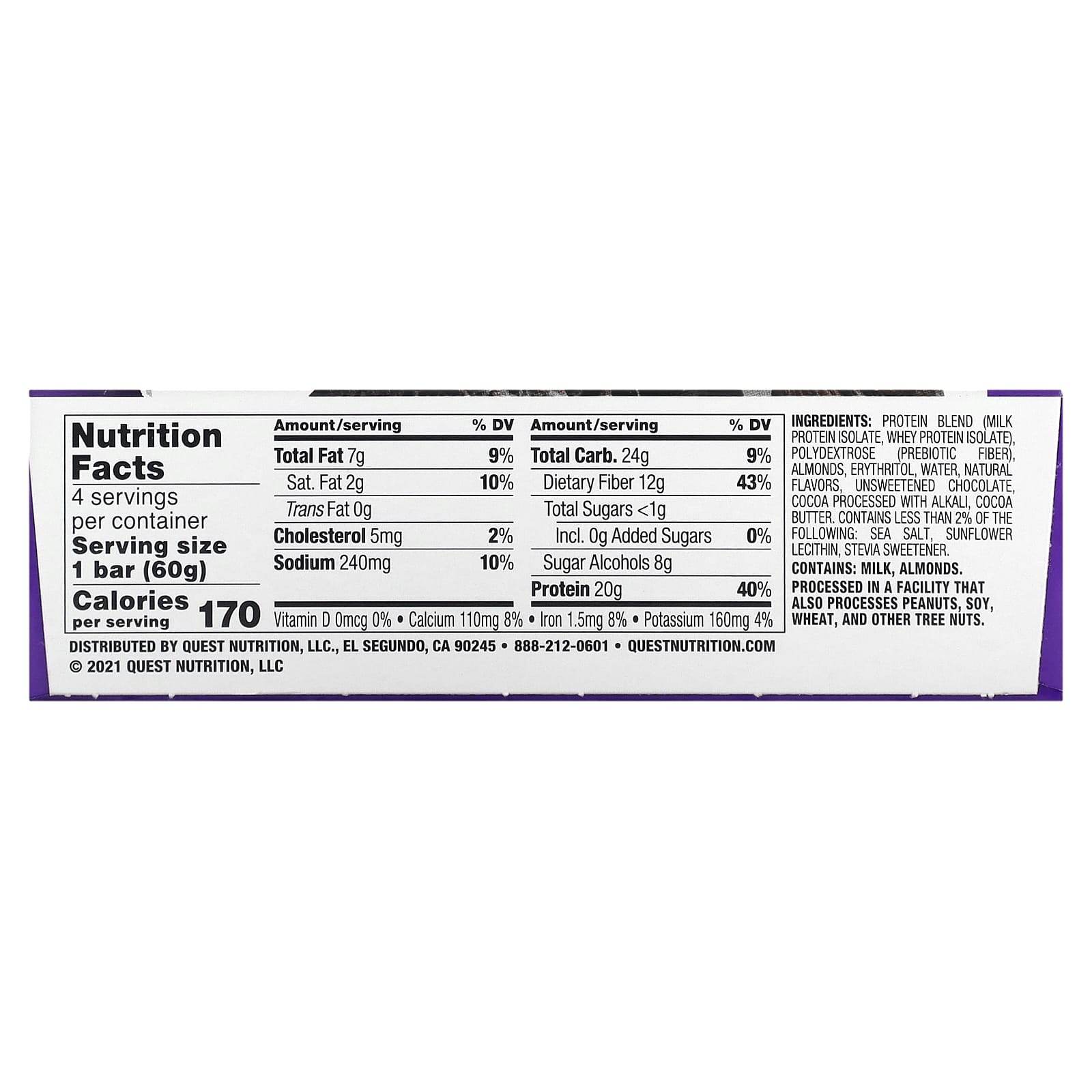 Quest Nutrition, Protein Bar, Double Chocolate Chunk, 4 Bars, 2.12 oz (60 g) Each - Image 2