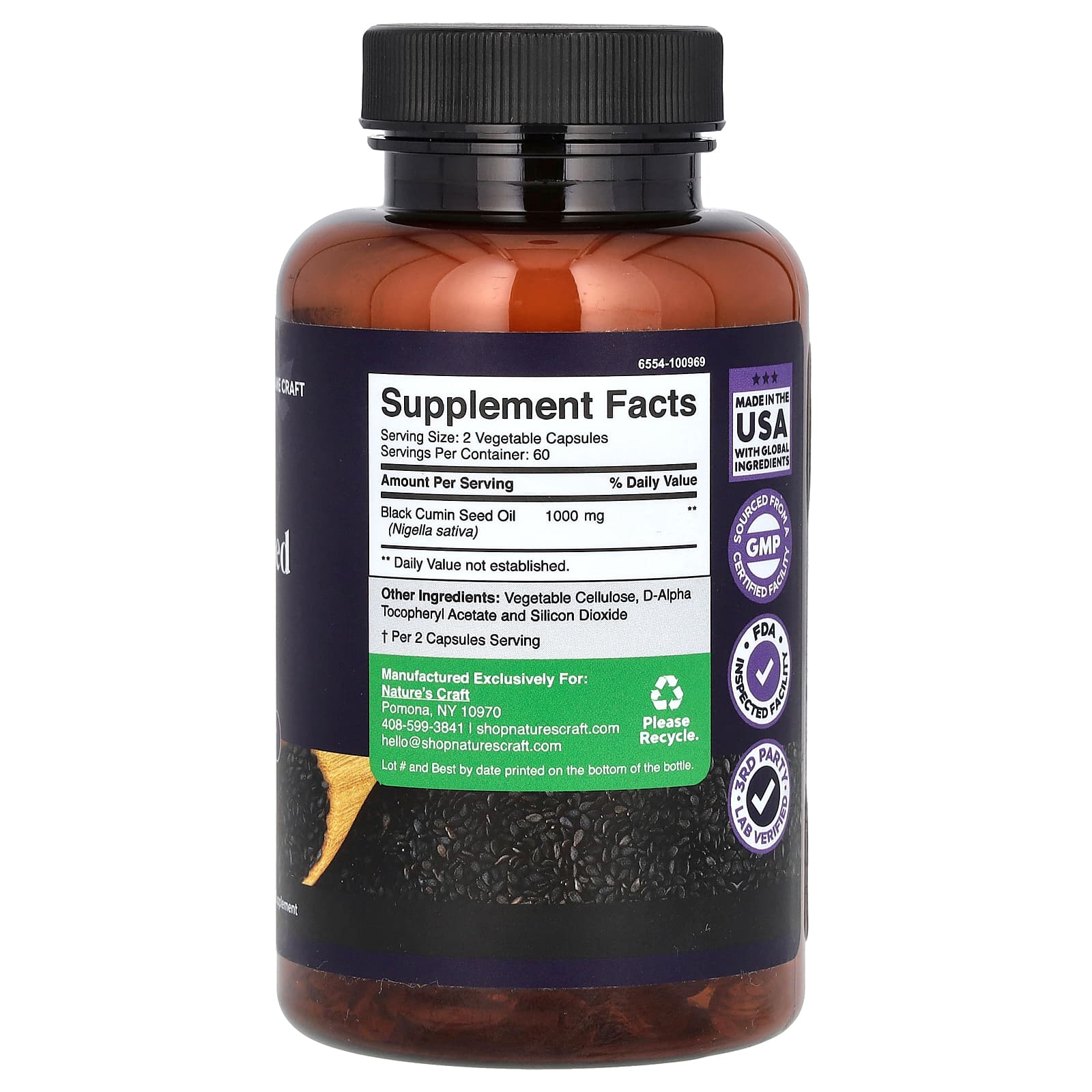 Nature's Craft, Black Seed Oil, 120 Veggie Capsules (500 mg per Capsule) - Image 2