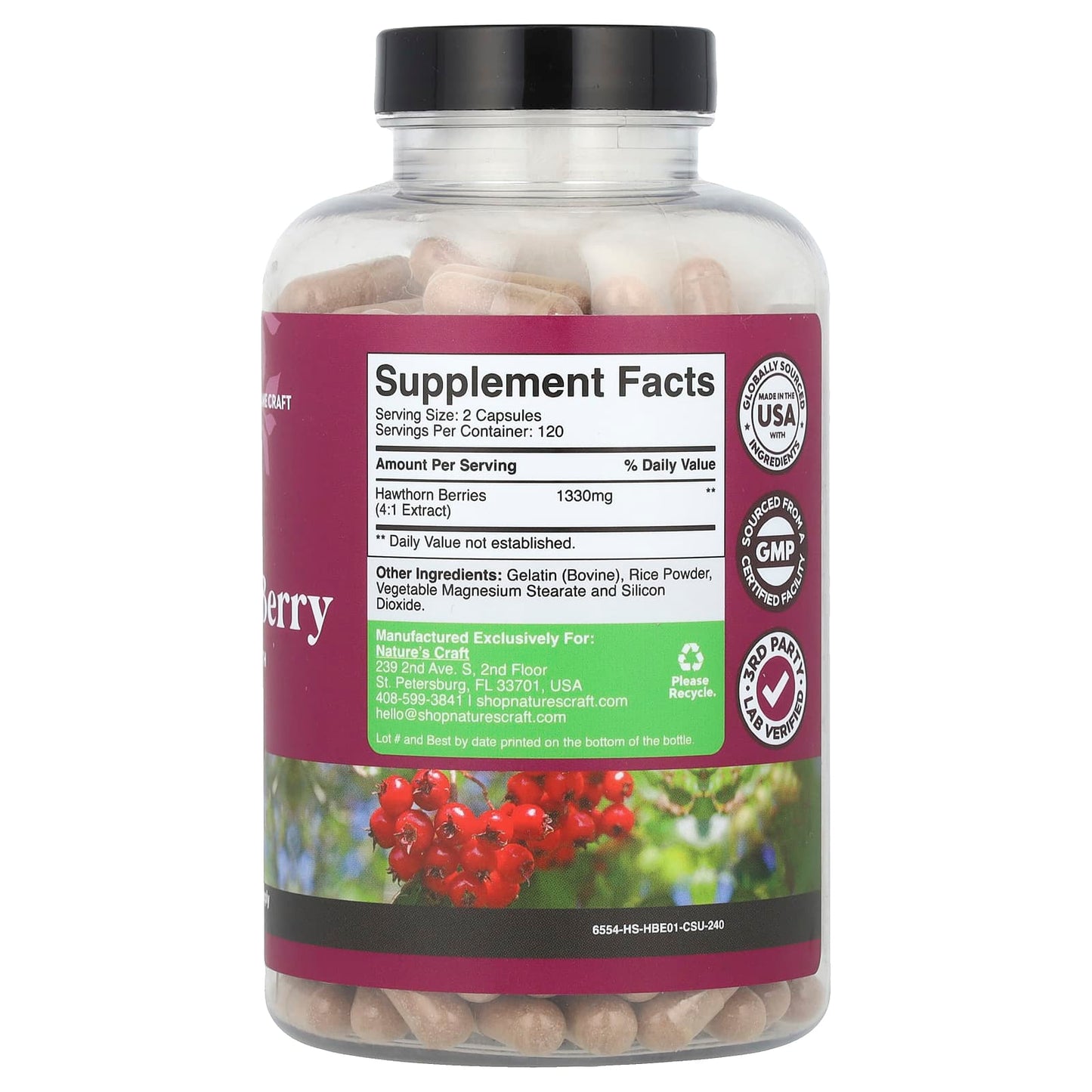 Nature's Craft, Hawthorn Berry, Extra Strength, 240 Capsules (665 mg per Capsule) - Image 2