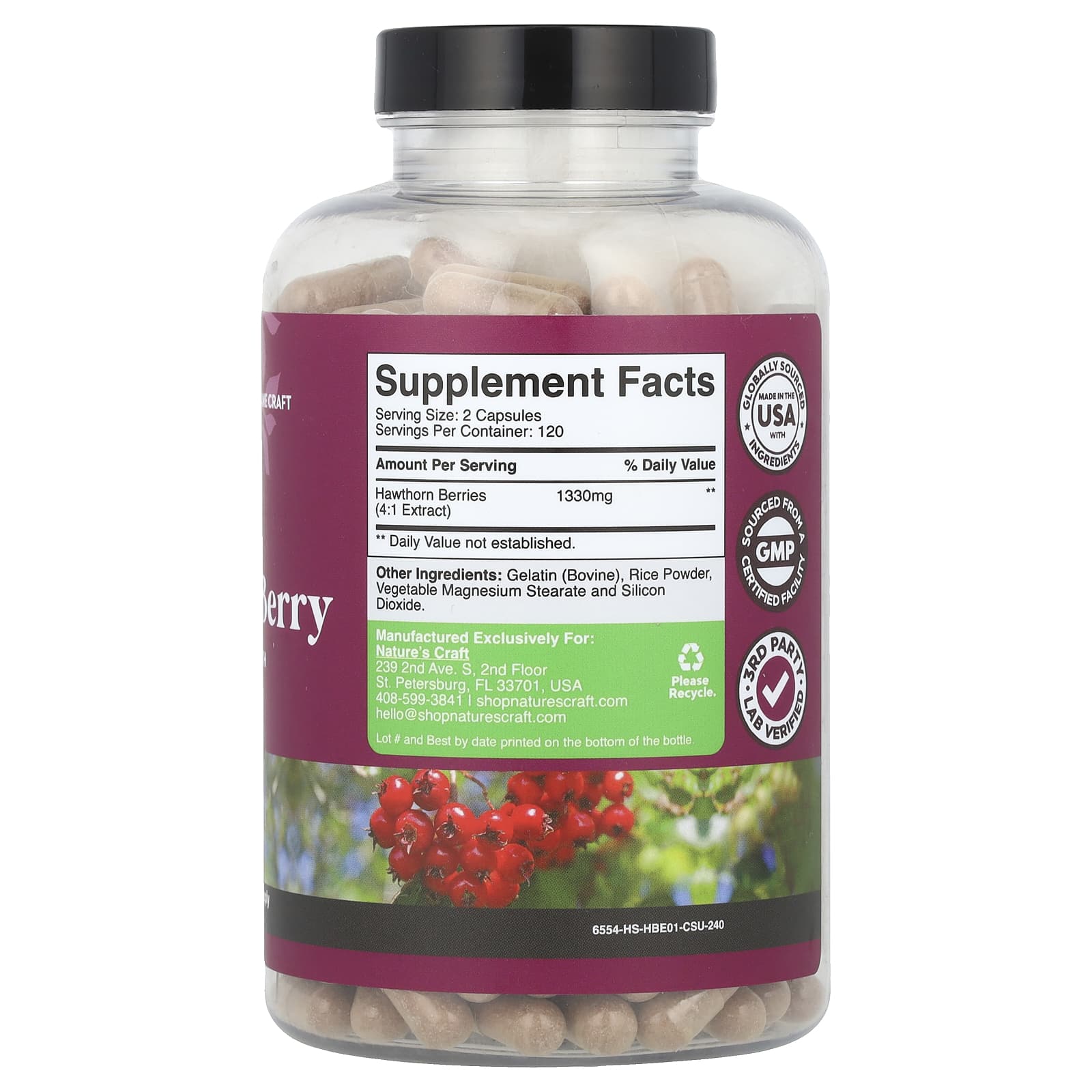 Nature's Craft, Hawthorn Berry, Extra Strength, 240 Capsules (665 mg per Capsule) - Image 2