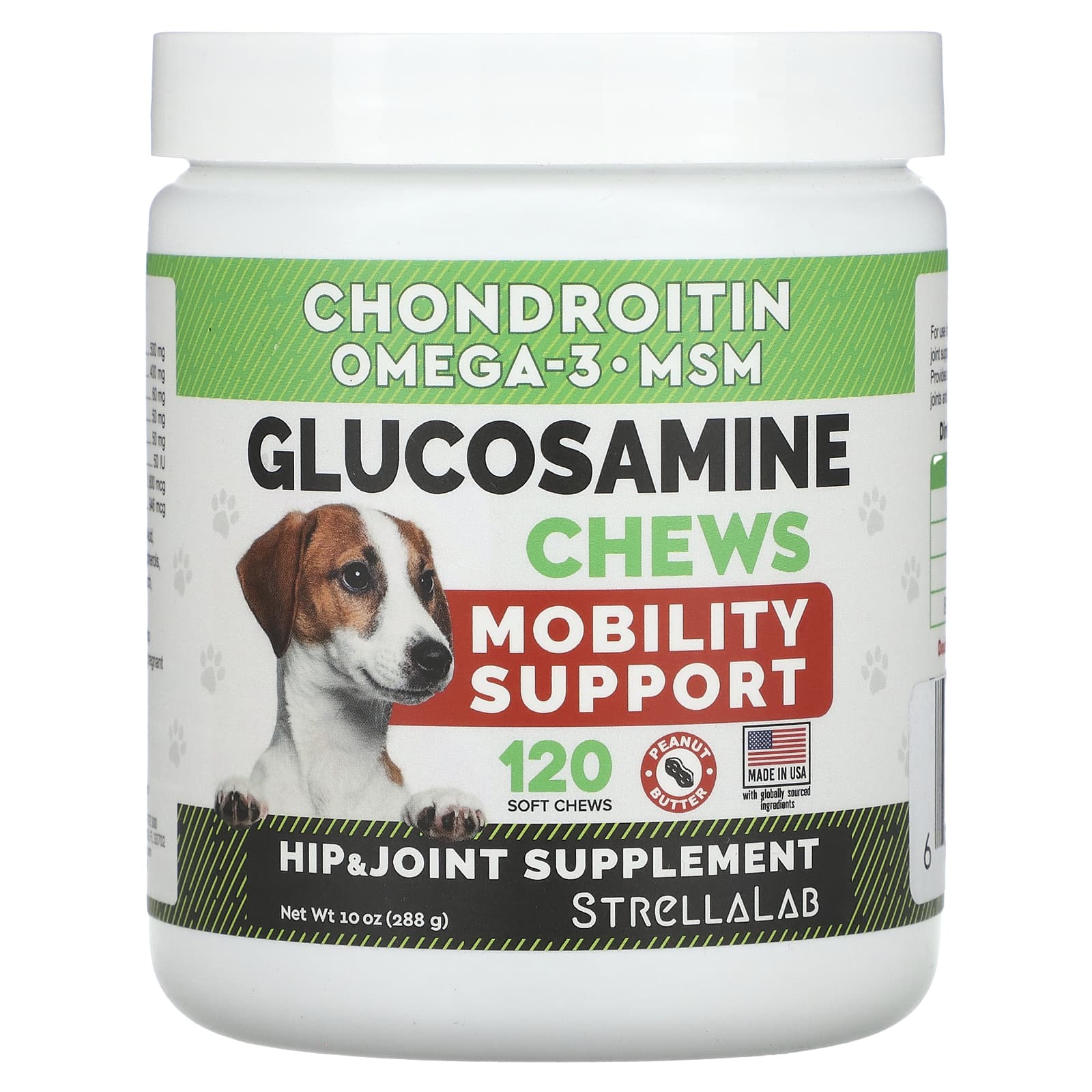 StrellaLab, Glucosamine Chews, For Dogs and Cats, Peanut Butter, 120 Soft Chews, 10 oz (288 g) - Image 1