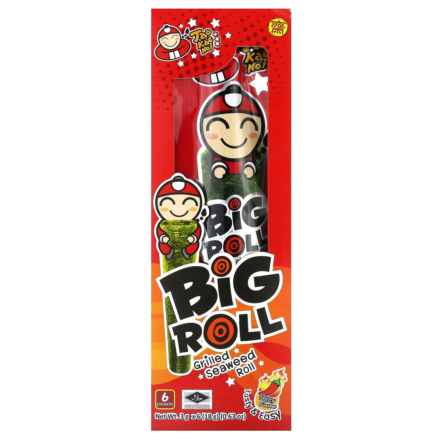 Tao Kae Noi, Big Roll, Grilled Seaweed Roll, Spicy, 6 Packets,  0.11 oz (3 g) Each - Image 1
